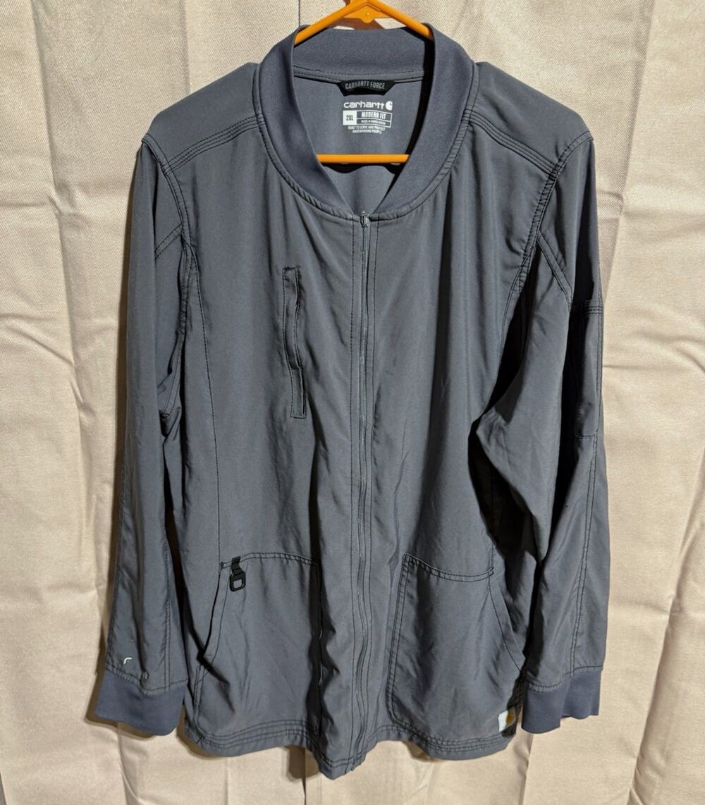 Carhartt Force Men’s Gray Full Zip Jacket Modern Fit Stand-Up Collar 2XL